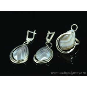 Кольцо и серьги с агатом ботсвана