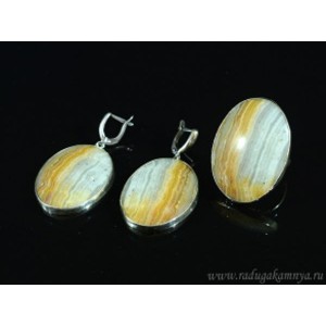 Кольцо и серьги агат переливт " Овал "