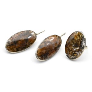 Кольцо и серьги с агатом моховом " Овал "