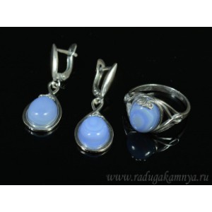 Кольцо и серьги с агатом тонированным, цвет лаванда Кольцо и серьги с агатом тонированным, цвет лаванда