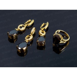 Кольцо, серьги, кулон с цирконом цвет агат,  (иск.)