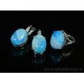 Кольцо и серьги агат тонированный, цвет голубой