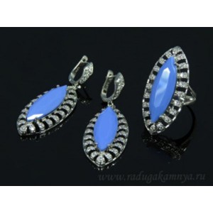 Кольцо и серьги с агатом голубым(имитация),  (иск.)