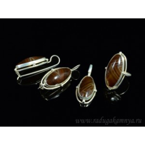 Кулон, Кольцо и серьги с агатом тонированным