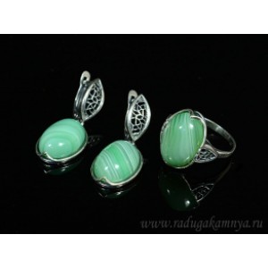 Кольцо и серьги с агатом тонированным, цвет зеленый