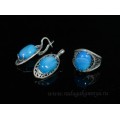 Кольцо и серьги с агатом тонированным цвет синий