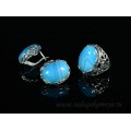 Кольцо и серьги с агатом тонированным, цвет голубой