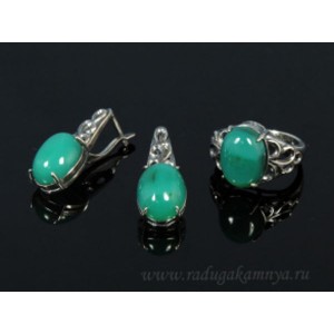 Кольцо и серьги с агатом тонированным, цвет зеленый