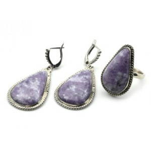 Кольцо и серьги лепидолит " Капля "