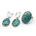 Кольцо и серьги с амазонитом " Овал "