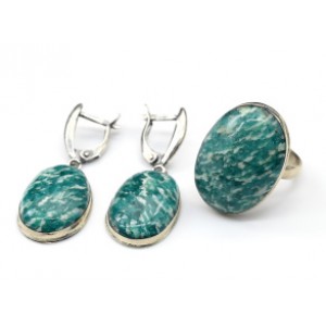 Кольцо и серьги с амазонитом " Овал "