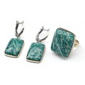 Кольцо и серьги с амазонитом " Прямоугольник "
