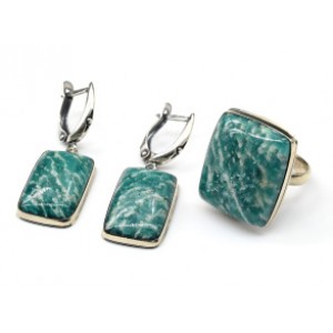 Кольцо и серьги с амазонитом " Прямоугольник "