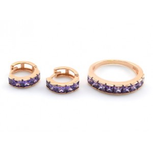 Кольцо и серьги с925 позолота и аметистом 4*12мм , 4,8гр. (иск.)