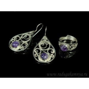 Кольцо и серьги с аметистом