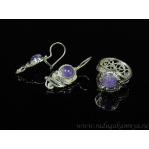 Кольцо и серьги с аметистом