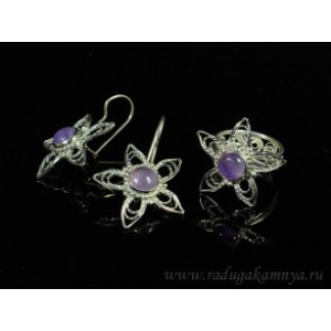 Кольцо и серьги с аметистом