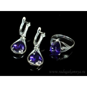 Кольцо и серьги с цирконом искусственным, цвет аметист  (иск.)