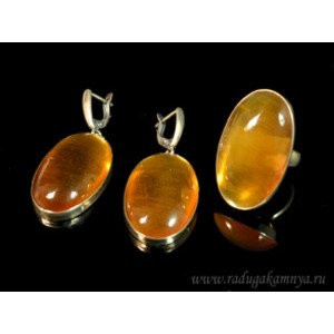 Кольцо и серьги цитрин овал,   (иск.)