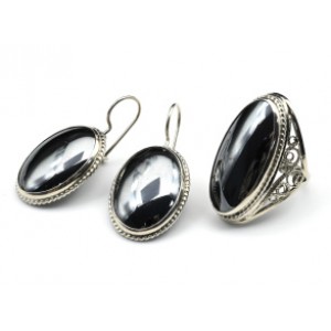 Кольцо и серьги гематит " Овал "