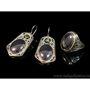 Кольцо и серьги гематит