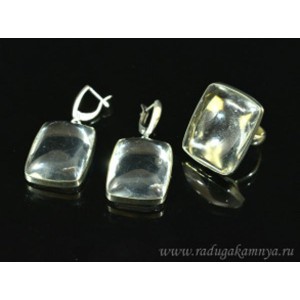 Кольцо и серьги горный хрусталь прямоугольник