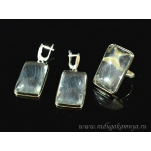 Кольцо и серьги горный хрусталь прямоугольник
