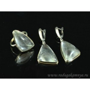 Кольцо и серьги горный хрусталь " Грация "