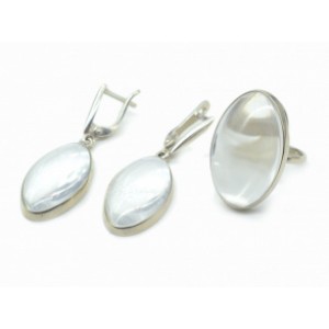 Кольцо и серьги с горным хрусталем " Овал "