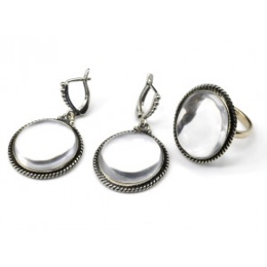 Кольцо и серьги горный хрусталь " Овал "