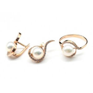 Кольцо и серьги с925 позолота и жемчугом 12*21мм , 5,1гр.
