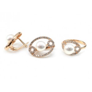 Кольцо и серьги с925 позолота и жемчугом 15*20мм , 6гр.