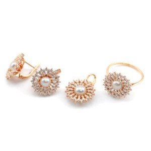 Кольцо, серьги, кулон с925 позолота и жемчугом 15мм , 7,2гр