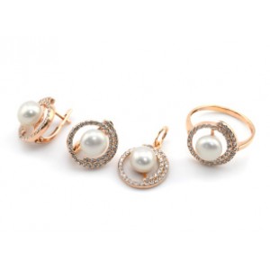 Кольцо, серьги, кулон с925 позолота и жемчугом 14*15мм , 7,2гр