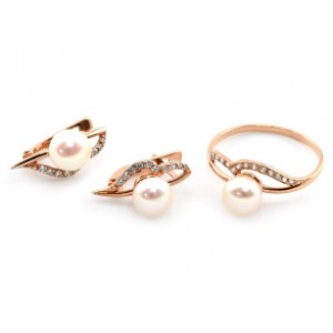Кольцо и серьги с925 позолота и жемчугом 7*17мм , 3,2гр