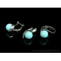 Кольцо и серьги с майоркой цвет голубой  (иск.)