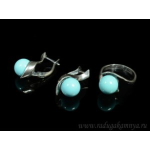 Кольцо и серьги с майоркой цвет голубой  (иск.)