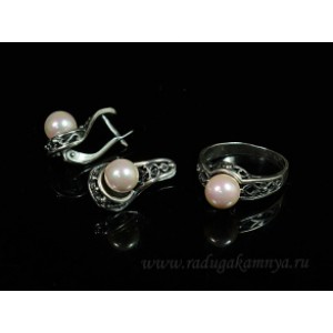 Кольцо и серьги майорка цвет розовый  (иск.)