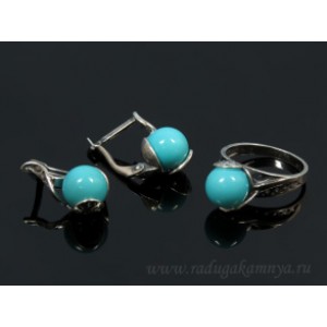 Кольцо и серьги с майоркой цвет голубой  (иск.)