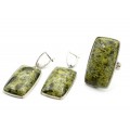 Кольцо и серьги змеевик " Прямоугольник "