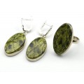Кольцо и серьги змеевик "Овал"
