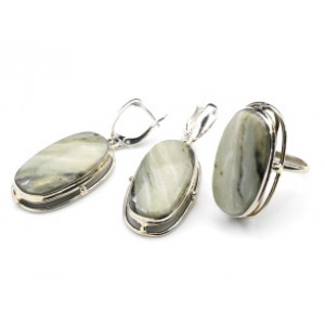 Кольцо и серьги с офиокальцитом " Овал "