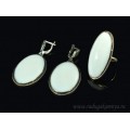 Кольцо и серьги кахолонг " Овал "