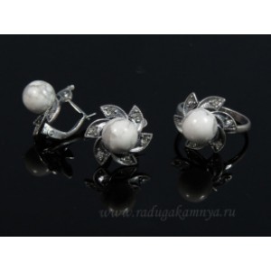 Кольцо и серьги кахолонг