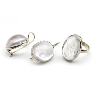 Кольцо и серьги розовый кварц " Овал " Кольцо и серьги розовый кварц " Овал "