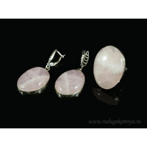 Кольцо и серьги с розовым кварцем