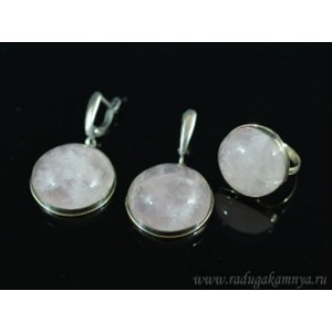 Кольцо и серьги с розовым кварцем