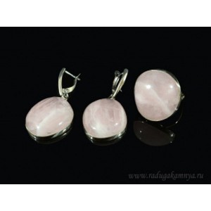 Кольцо и серьги с розовым кварцем