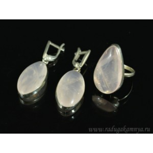 Кольцо и серьги с розовым кварцем, .