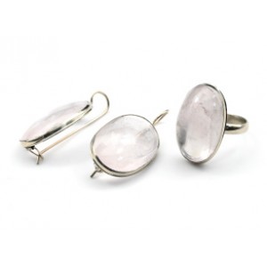 Кольцо и серьги розовый кварц " Овал " Кольцо и серьги розовый кварц " Овал "